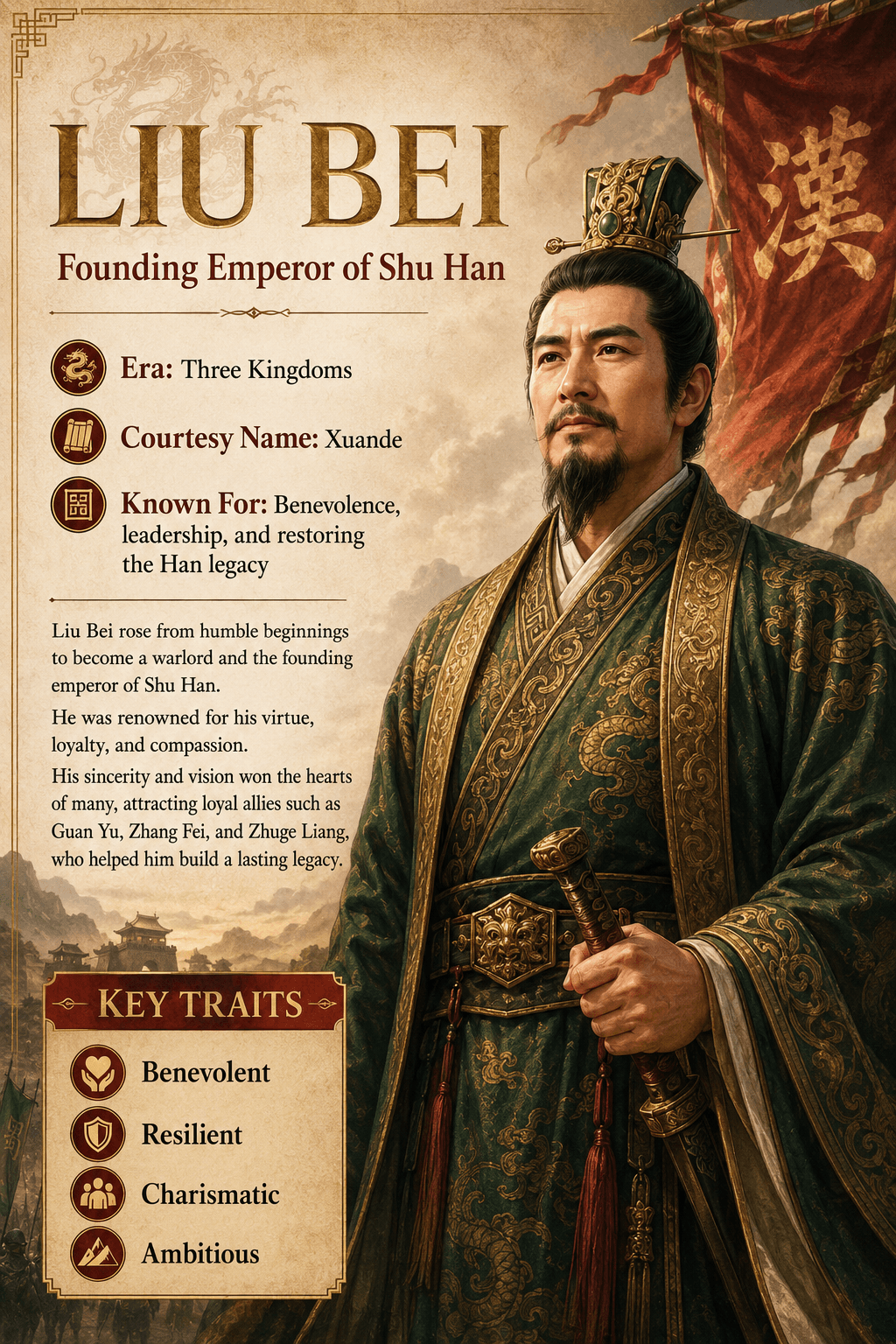 Fantasy character poster with a robed figure and ornamental layout.